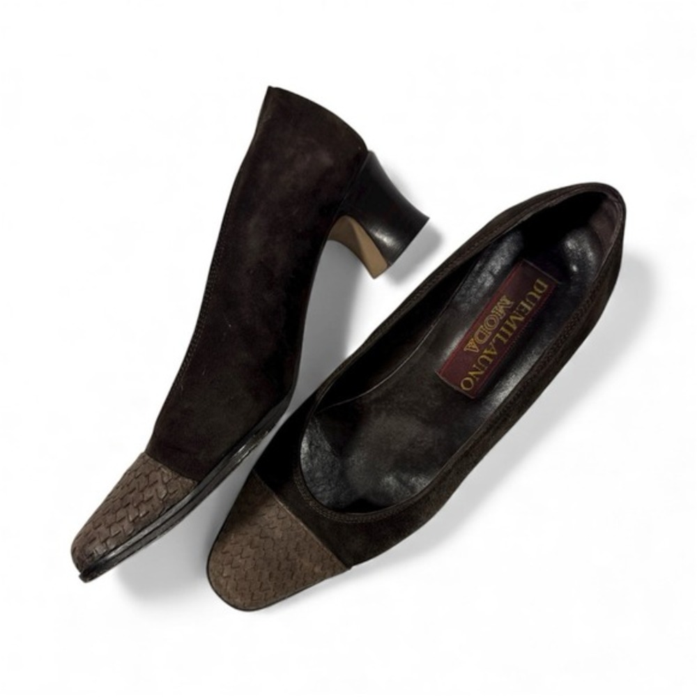 Vintage Suede Pumps Brown Block Heel 36 6 Dark Academia Fall Retro 80s 90s Italy - Picture 2 of 7